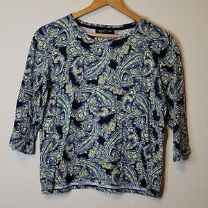 Jones New York Signature 3/4 sleeve casual shirt blue/green/black size XL